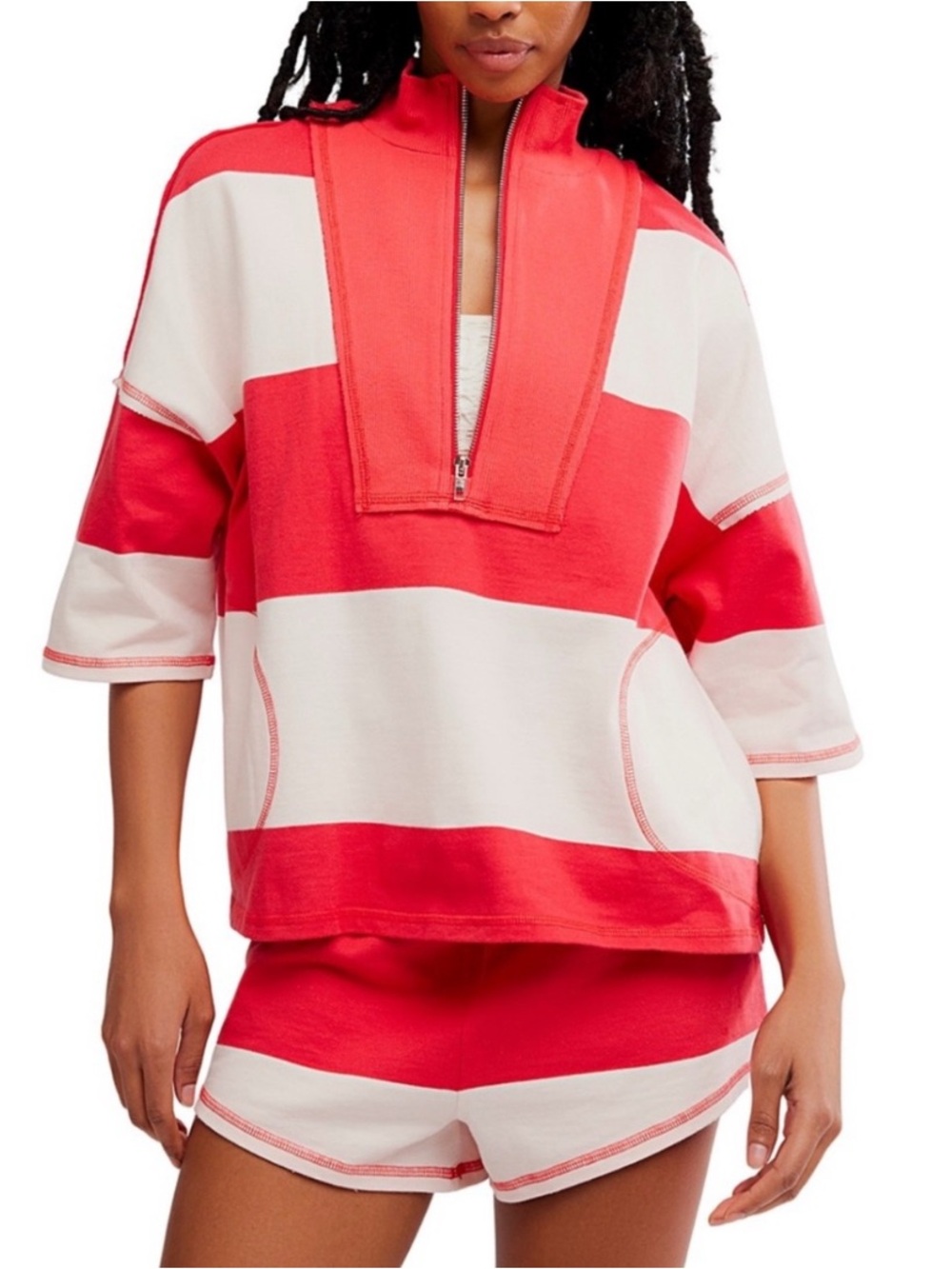 Free People Movement Retro Rugby Oversized Shirt and Short Set Sz Medium